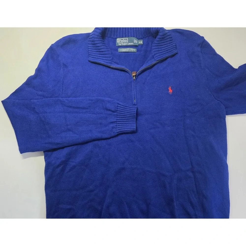 Polo Ralph Lauren Mens‎ Size L Blue Long Sleeve 1/4 Zip Pullover Sweater